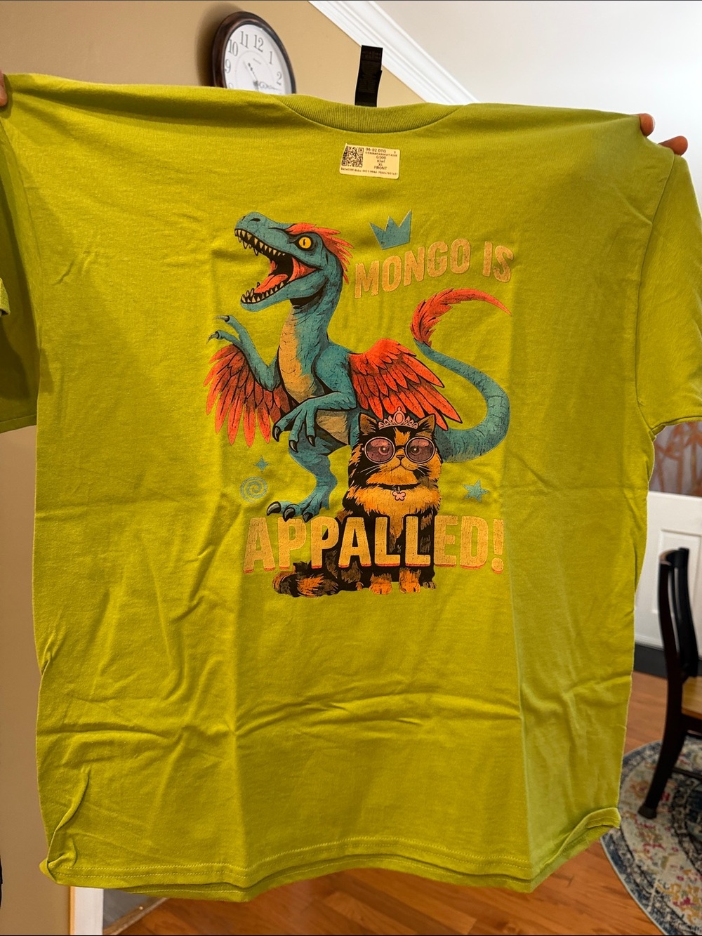 Unbranded Lime Green Reptile & Cat Graphic Tee - "Mongo Is Appalled!"